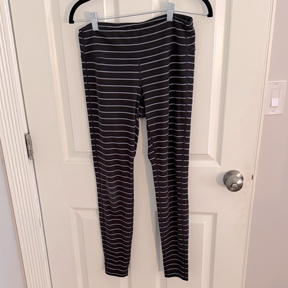 Athleta Black and Grey Striped Leggings